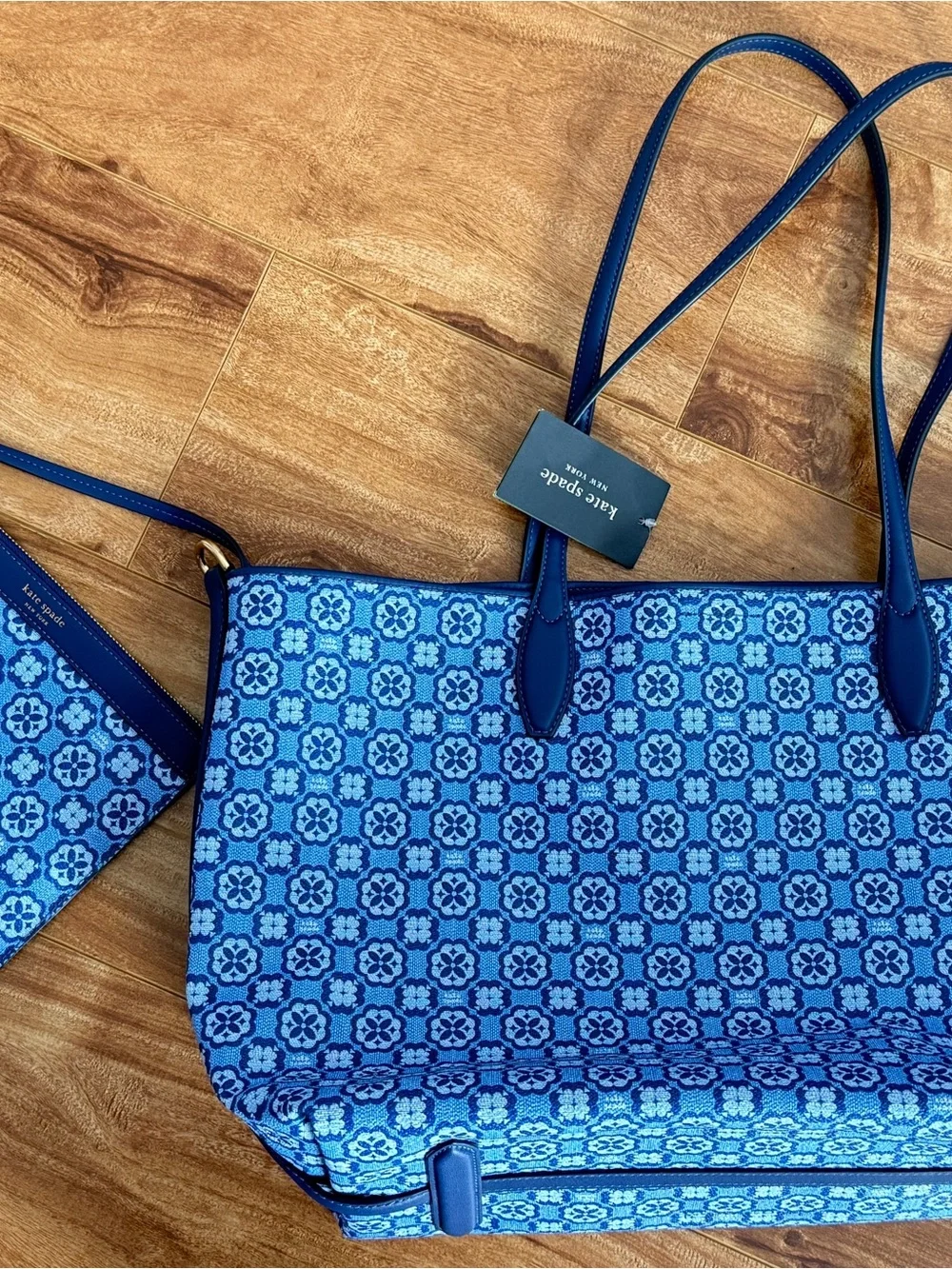 kate spade Blue Floral Pattern Tote with Wristlet